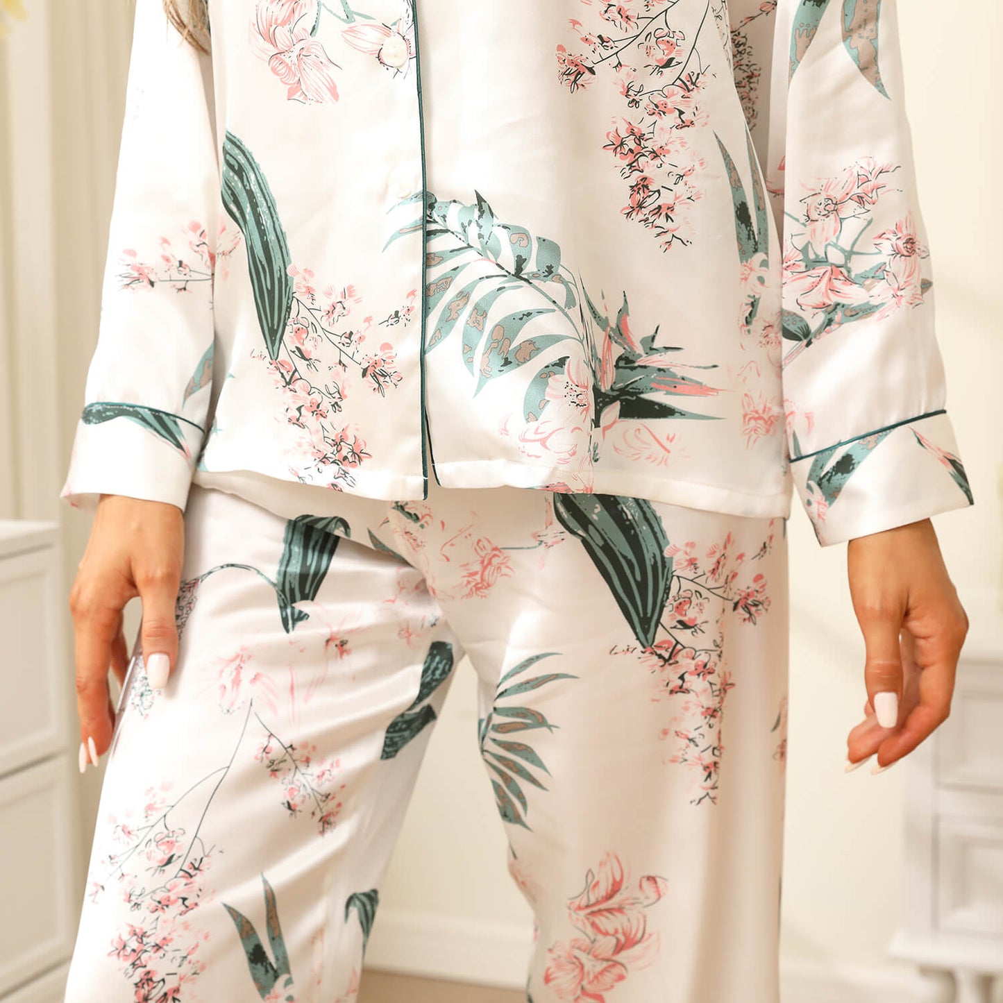 Best Silk Pajama Set For Women Long Flower print mulberry silk pyjamas